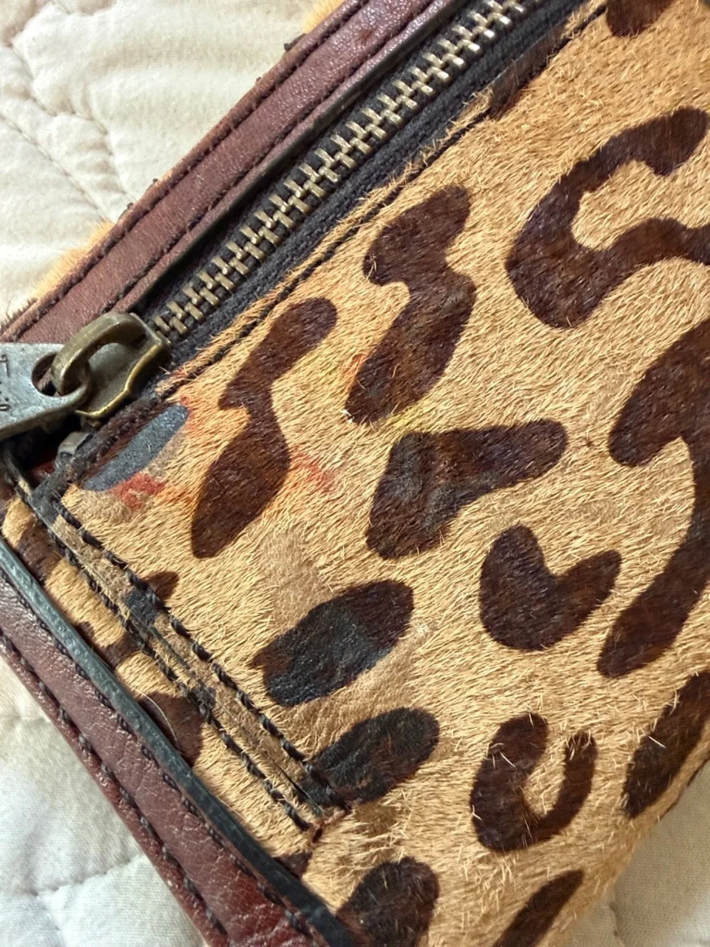 Fossil Leopard Print Calf Hair Trifold Wallet